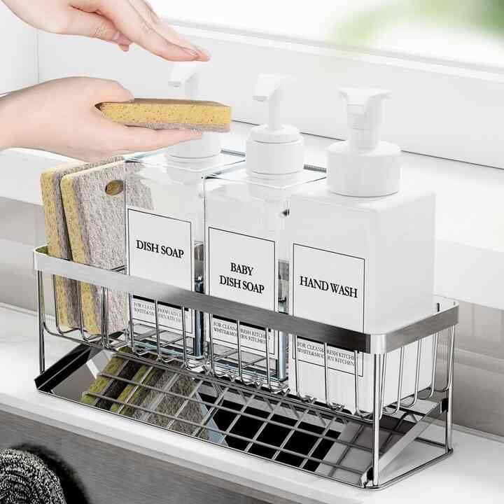 オールステンレス 水切り スポンジホルダー［2色・3種］