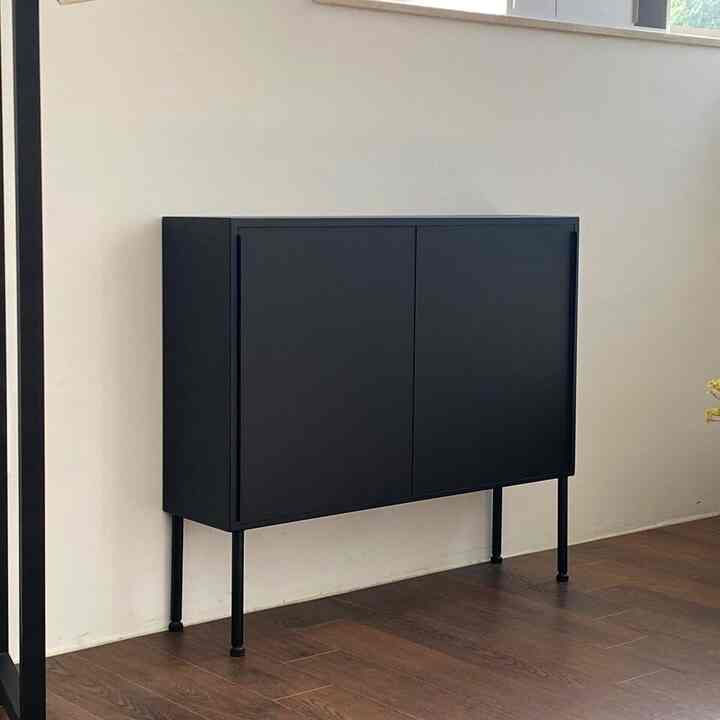 スチール製 スリム スライドドア 収納棚［3色］