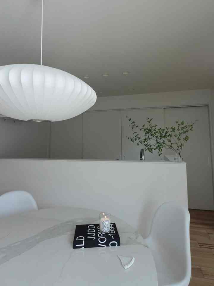 キッチンにグリーンを🍃
#腰壁　#ホワイトインテリア #ダイニング照明 #ダイニングチェア #ダイニングテーブル #ドウダンツツジ　