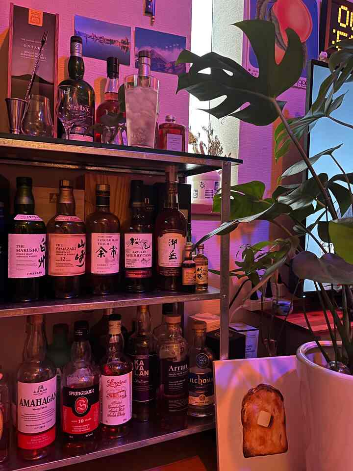 リビングの一角にウィスキーバー🥃

#ホームバー #バー #バーインテリア #リビングインテリア #間接照明 #植物 #観葉植物 #賃貸