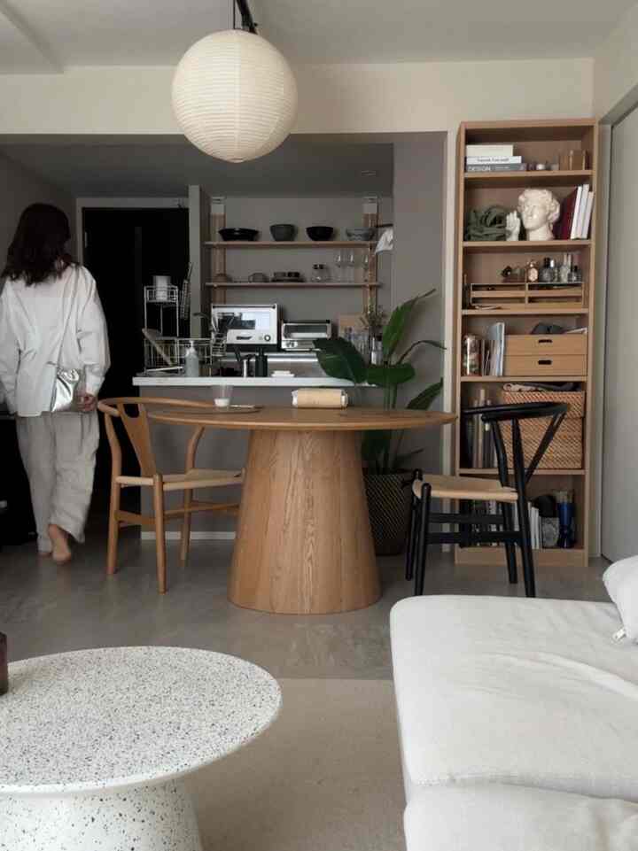 Natural color Nordic style dining room featuring a wooden dining table and chairs in a harmonious space