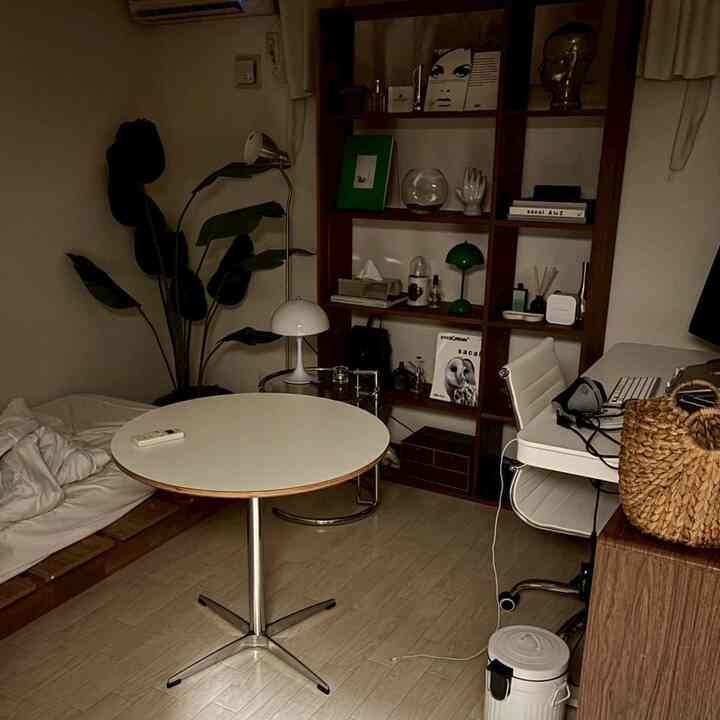 夜の部屋🌙

#丸テーブル #スタッキングシェルフ #フェイクグリーン #ストレリチア