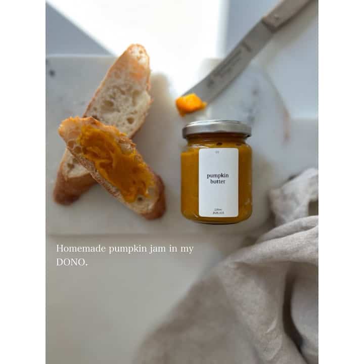 かぼちゃジャム。
ラベルライターを買って、ラベル作りにハマってます🧡🧡

#インテリア　#海外インテリア　#お菓子作り