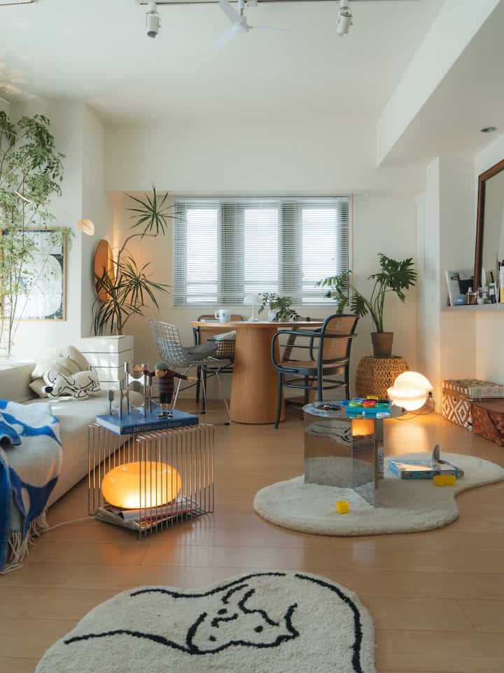 🌲 My Home Recently ②🌲
The living room is currently a forest 🌳
We had to move the plants off our balcony during major renovations to our apartment, and the room suddenly became more lush.

Since we have so many plants, I'd like to introduce some of my greenery members:

Dracaena concinna
...Its slender form adds a stylish touch, sharpening the space.

Celom
...Its large leaves make a striking presence. It adds a lively atmosphere to any room!

Everfresh
...It's so cute how it closes its leaves at night or when it runs out of water. Its fluffy leaves are so soothing.

Areca Palm
...The one I bought at Daiso is thriving. I love its city-pop vibe.

Japanese Fraxinus
...The largest one is a Japanese Fraxinus. It usually creates a dappled dappled effect on my balcony. I can't remember for the life of me whether it's a Japanese ash or a Japanese ash🏝️🪿🐈.

Blueberries
...They brought the joy of harvesting to our home. I hope to harvest even more next year!

Other plants not pictured here include strelitzia, rosemary, basil, and shiso, all of which contribute to the fragrance and color of the plants.🌿

The building is covered in sheets, so it's a little dark in the afternoon, but
I'm going to enjoy the limited-time Forest Living experience.🌿

#RentalInterior #植物のある暮らし #グリーンインテリア #観葉植物 #植物好きな人と繋がりたい #部屋づくり #homedecor #日々の暮らし #観葉植物のある暮らし