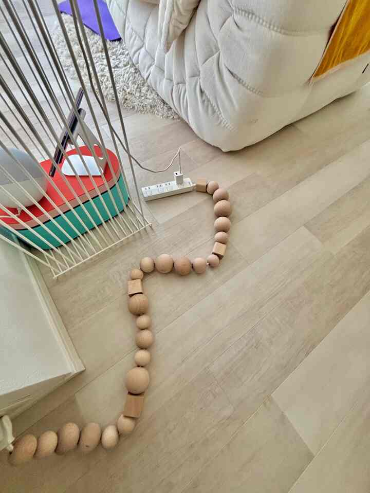 Cozy living room section with wood tone flooring and a visible safety gate