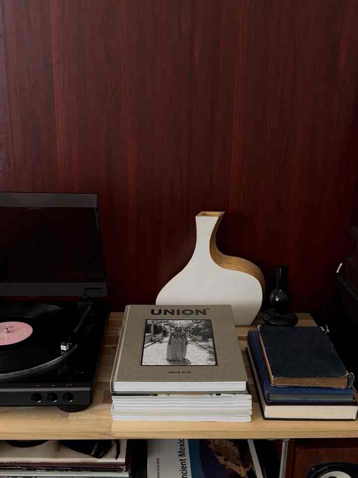 レコードスペースを改革🎵
壁色と棚色のコントラストがお気に入り♡

木の色は同系色で合わせがちですが
質感が同じであれば、色は外しても◎

あと、上に置く小物やインテリア次第で
まとまります☺️


#レコード #レコードスペース #record
#diy #ミッドセンチュリー 