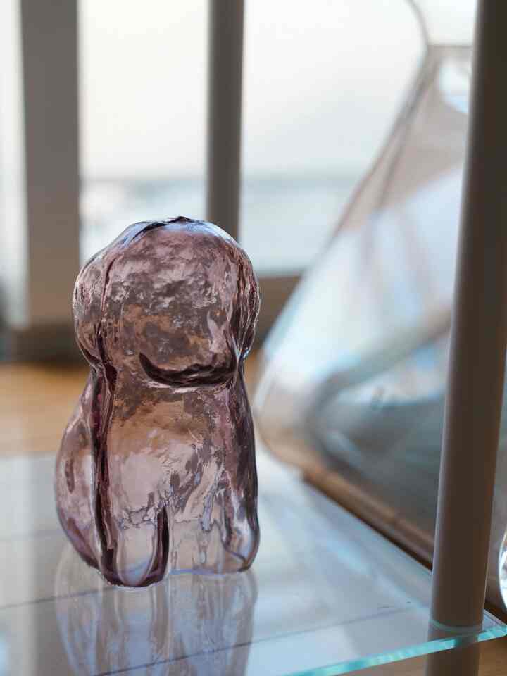 ガラスや透明の質感が入ると良い抜け感が出てくれます。この犬は友だちのsasamoto natsukiの作品で、とても気に入っています！
色々な色が売っているので要チェックです

#一人暮らし
#1LDK
#moderndeco