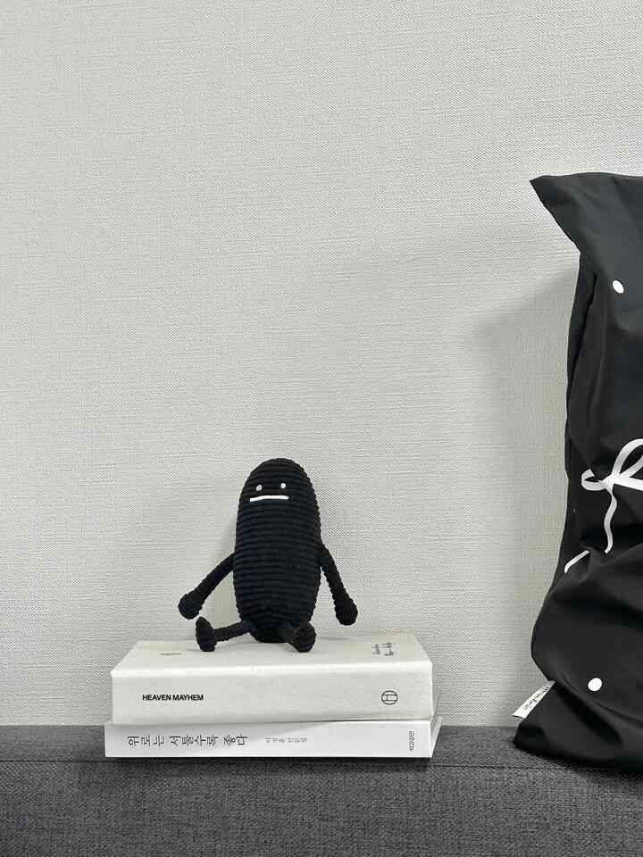 
ベッド横が目に入るとフッと笑ってしまう
グラニフのビューティフルシャドウ🎧

#ベッド #キーリング　#1人暮らし　#1K #白黒　#モノクロ　#クッションカバー　#リボン　#침대 