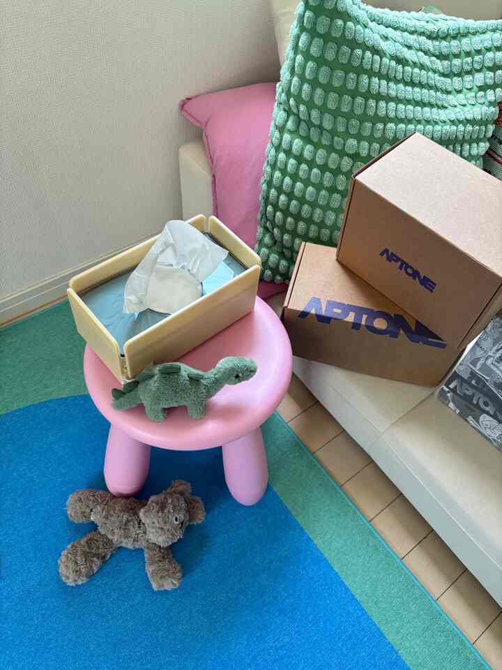 新しく仲間入りしたAPTONEのティッシュケース🫧
ベージュとターコイズの配色がかわいい🐬

#APTONE #IKEA #ティッシュケース #mix&match #カラフル #1LDK #同棲 #部屋づくり #ラグ #クッション #クッションカバー 