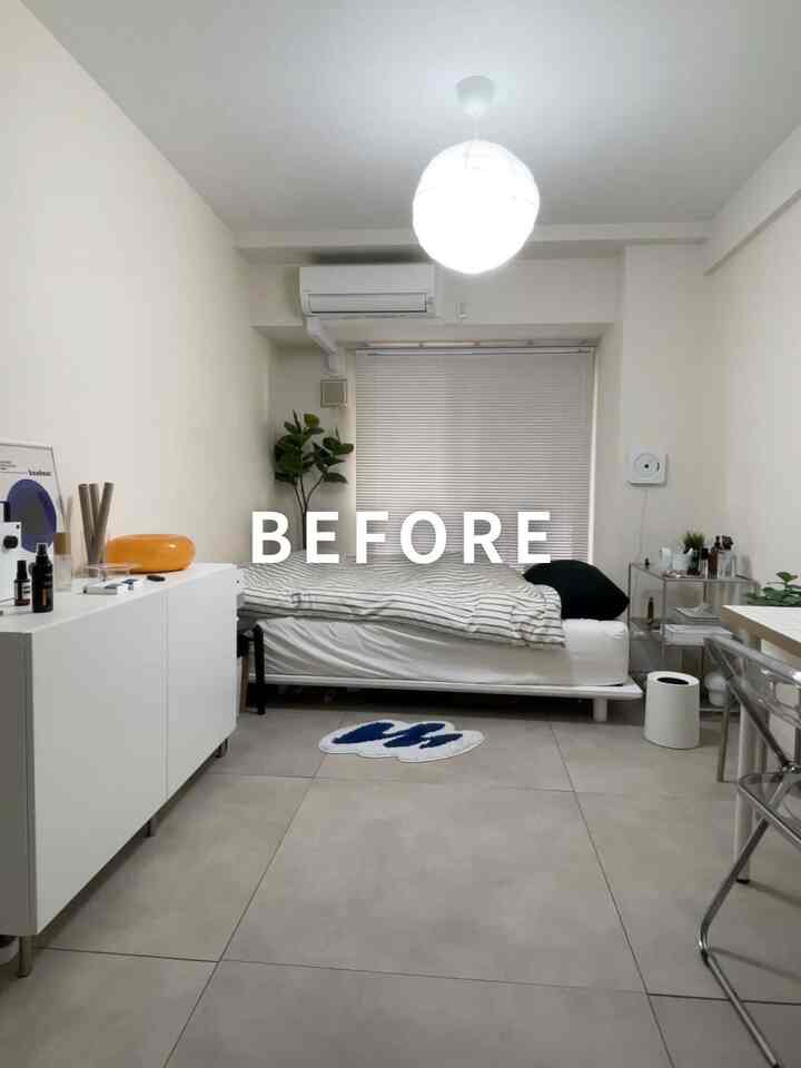 フロアタイルのビフォーアフター！
比較すると前のフロアタイルよりも
部屋がかなり明るい印象になりました！
#フロアタイル #pタイル #1k #賃貸 #一人暮らし