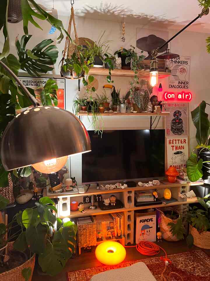 Pencahayaan yang pas, tidak terlalu terang. 🛋️

Dengan pencahayaan sedang, ciptakan ruang santai yang berpusat pada pencahayaan tidak langsung dan tanaman.

#PencahayaanTidakLancar #観葉植物 #癒し空間
#InteriorRuangTamu #テレビ周り
#RakPajangan