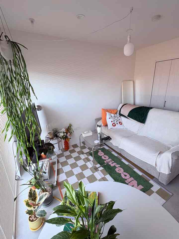 ▶︎Living Room Details

The living room is colorful, but it's also a space where you can enjoy greenery 🌿
I've hung houseplants and incorporated green into the rug, creating a relaxing space!

#midcentury
#midcentury
#midcenturyinterior
#midcenturymodern