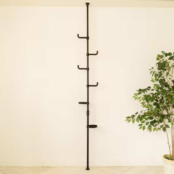 【簡単】ワンタッチ式 突っ張りポールハンガー トレイ付き［2色］