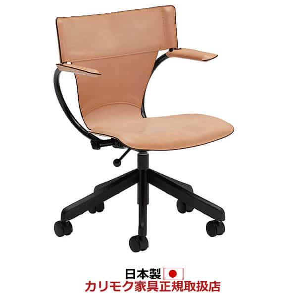 デスクチェア 本革張デスクチェアー ヴィンテージタン色（ヌメ革）