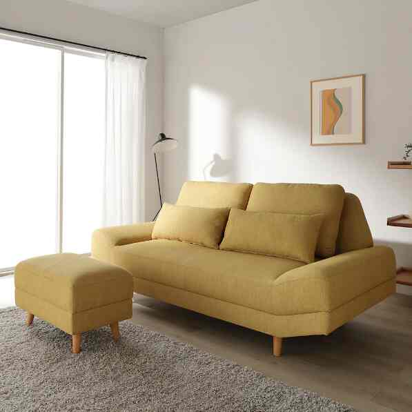 ワイド座面ソファ『Plento プレント』二人掛けソファ＋オットマン［4色・3種］