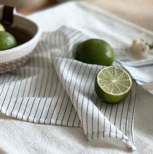 リネン ブラック ストライプ キッチンクロス