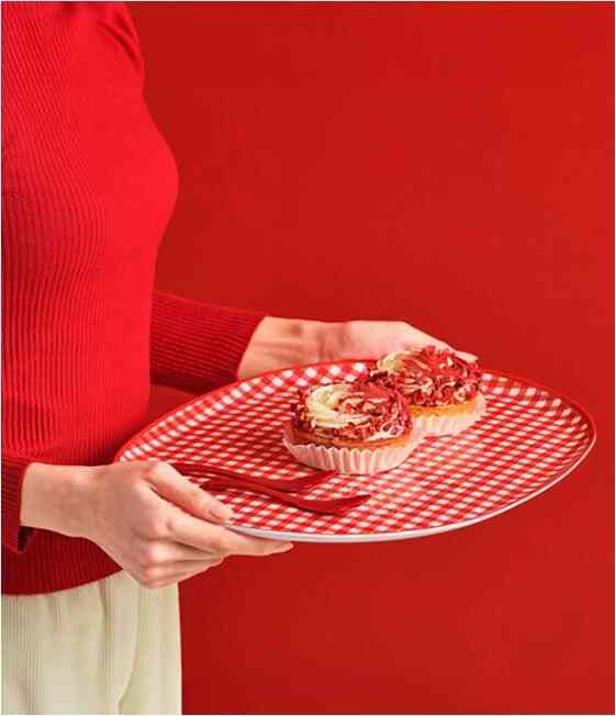 チェック 楕円形 トレイ 40 X 30 cm