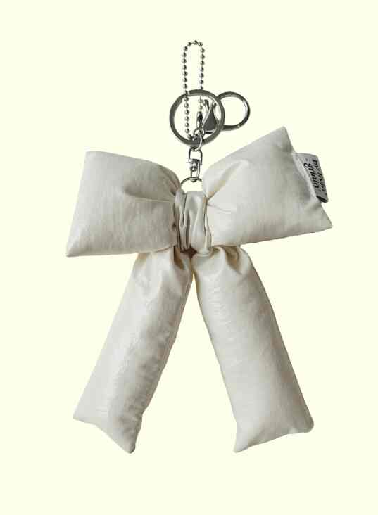 ロングテール リボン キーリング＿クリーム