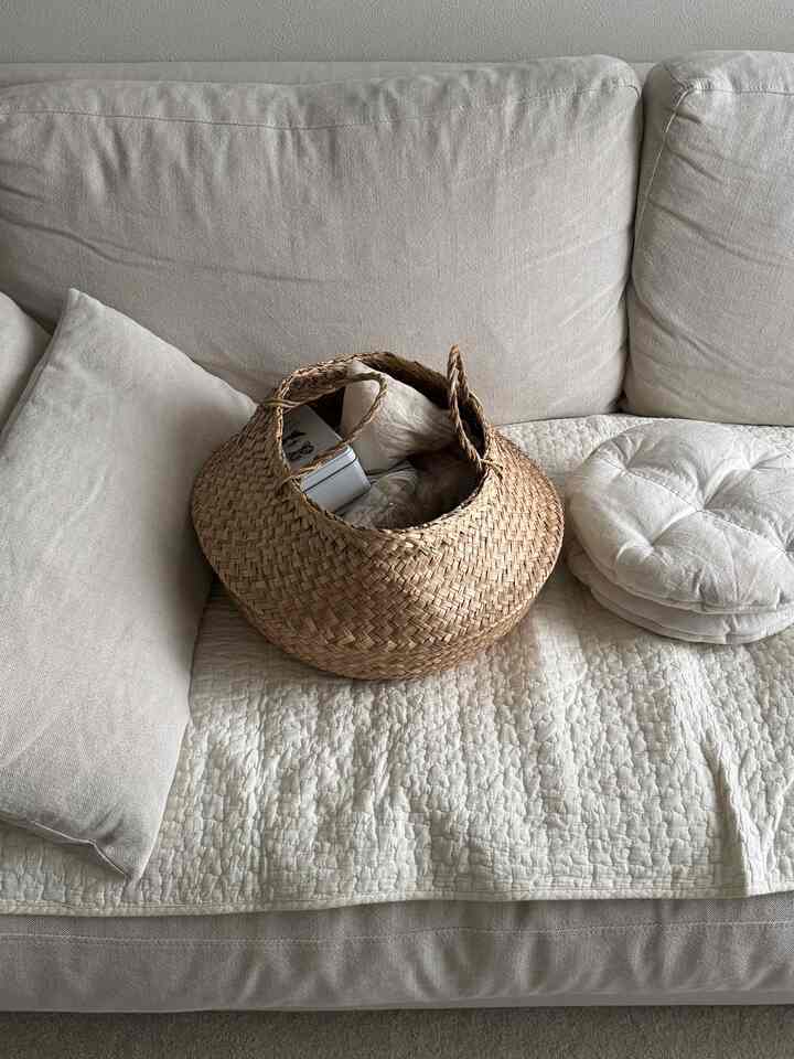 編み物グッズをごそっと入れる。

#ソファ #リビング #賃貸 #かご収納