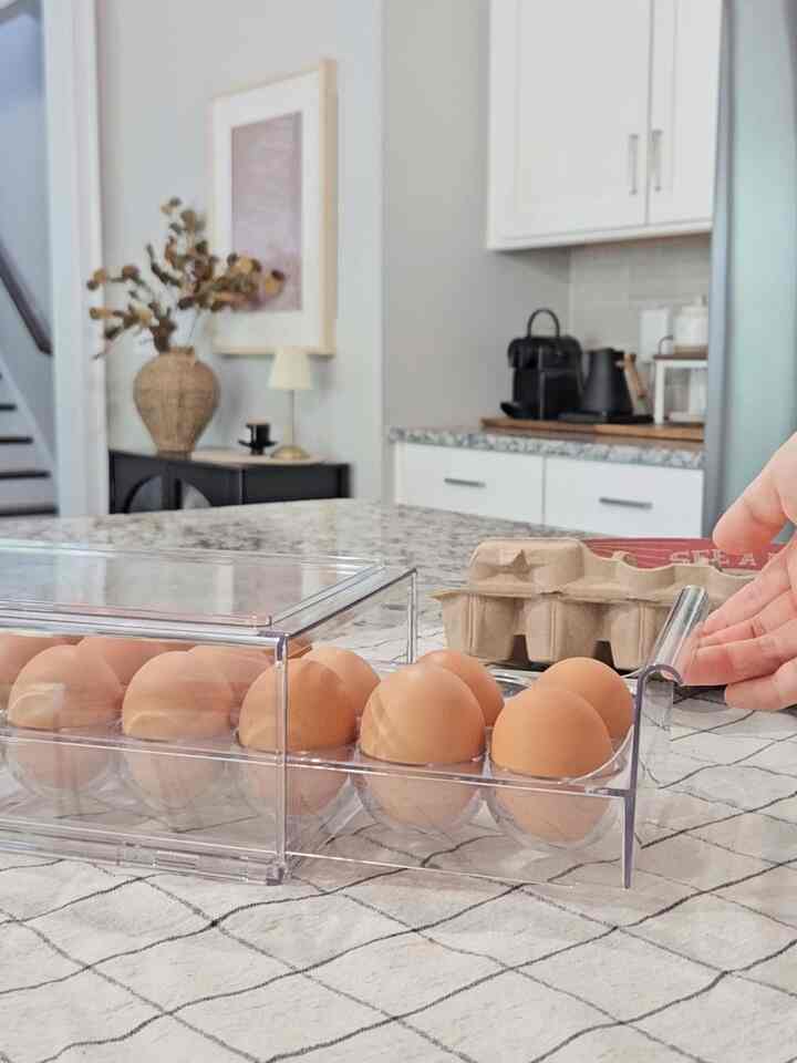 Fridge organization tip! 
Did you know that there is a proper way to store eggs? Place eggs in the fridge with the pointed end down and the rounded side up! This will help your eggs stay fresh longer! 
#kitchenorganization #fridgeorganization  #eggorganizer #organized #cozyhome  #eggtray #kitchen