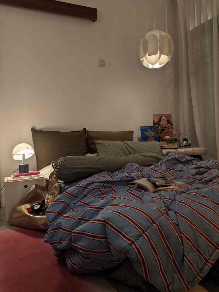 夜の部屋の落ち着いた雰囲気✨💫
この部屋は私にとって本当に安全な空間です。

#ベッドルームスタイリング #BedSheet #PillowCase #EclecticBedroom #SideTable #ReadingLamp #PendantLamp