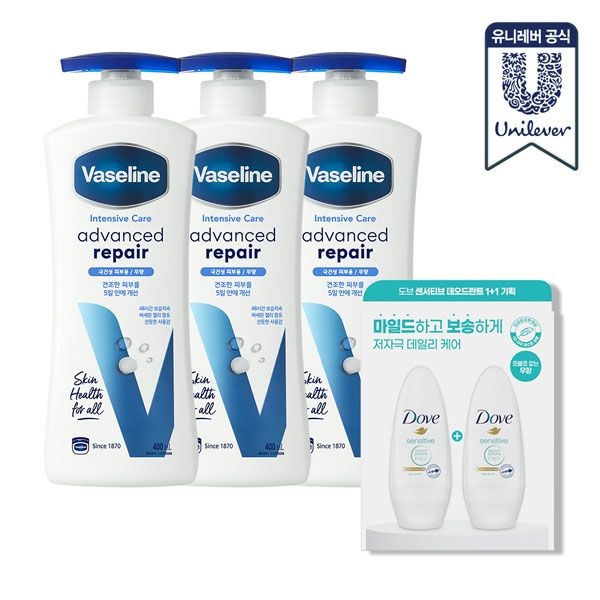 바세린 인텐시브 케어 로션 400ml 3개 + 롤온 2개