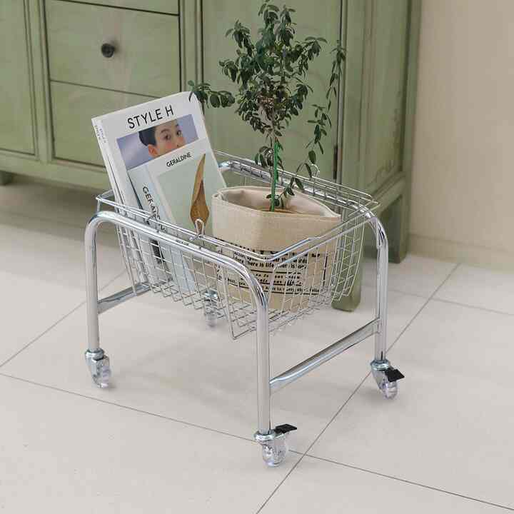 MIDCENTURY キャスター付きワゴン ステンレスバスケット
