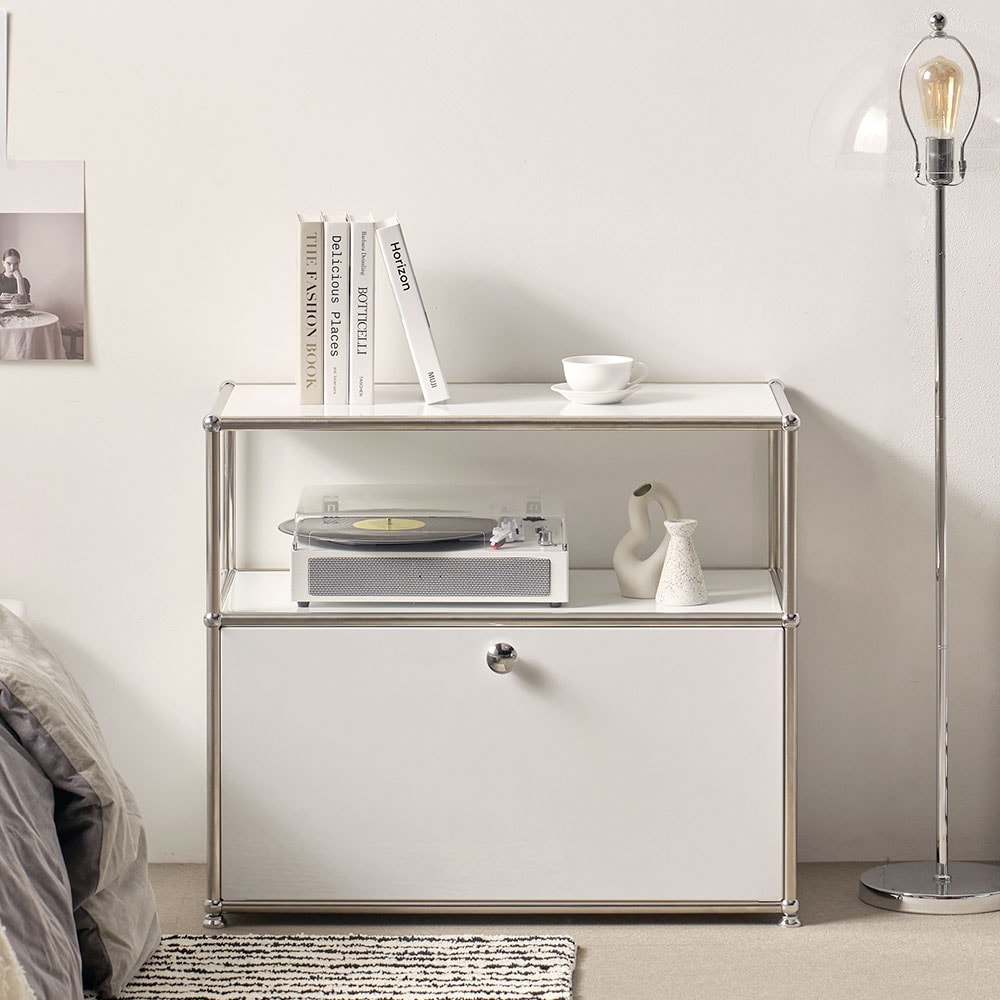 포스트모던 발렌 미드센츄리 LP 높은 거실 철제 선반 모듈 수납장 협탁 400/630/770 - 02. 발렌 770 2단_1단오픈 (DK402S)_블랙 