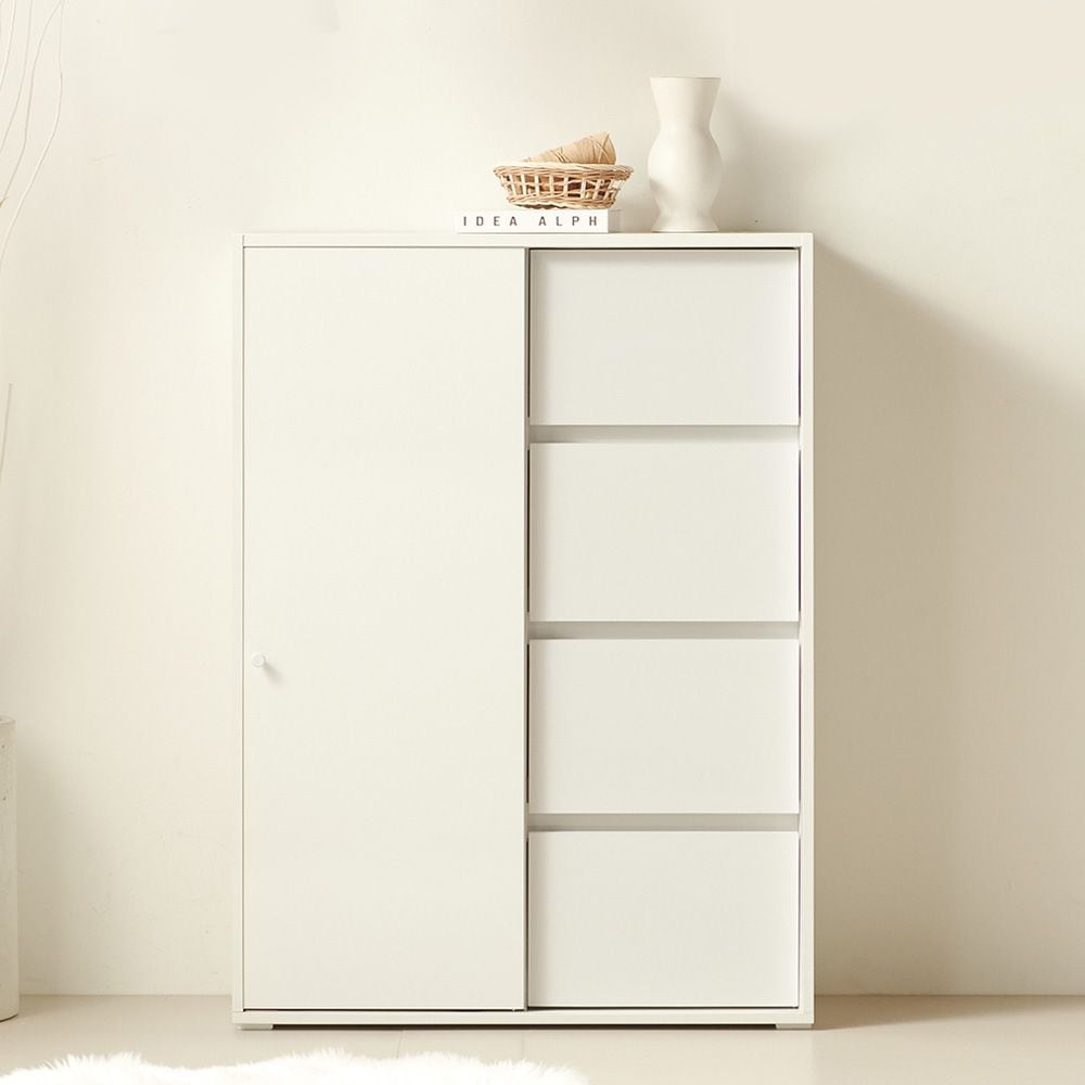 [신상품] 룸앤디 NEW 스르륵 4단 800서랍 E0등급 슬림 슬라이딩 수납장 - 스르륵 4단 800서랍 화이트(일반형)