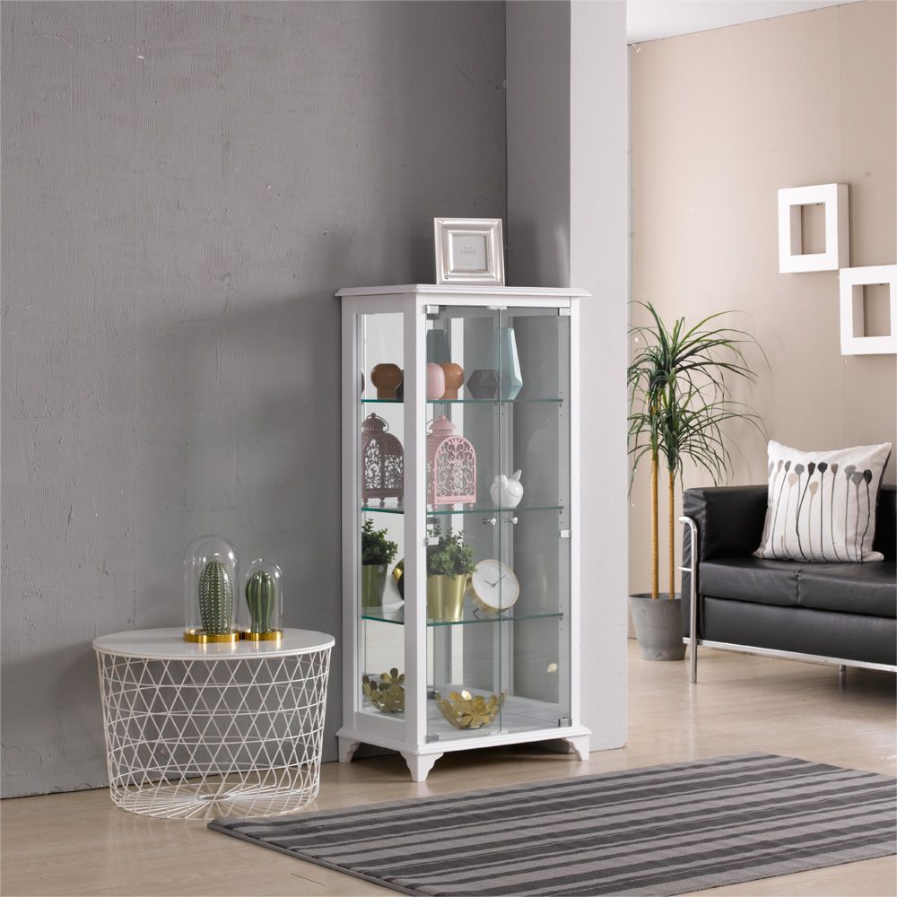 [신상품] 아시수 아로마강화유리장식장 / 4단 5단 장식장 양주장식장 거실진열장 피규어장식장 LED장식장 - 4단-600_화이트