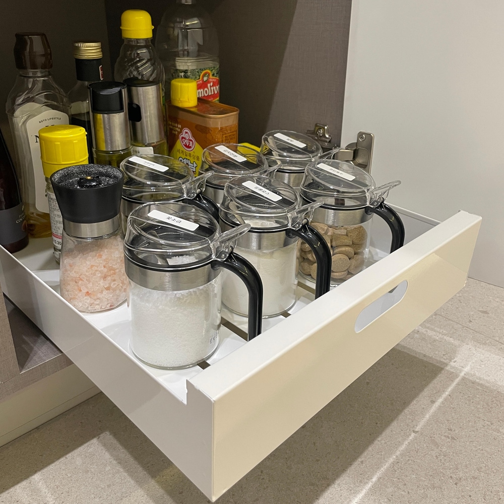 아르빙 무타공 싱크대 하부장 레일 선반 슬라이딩 밥솥 씽크대 정리대 1단 - S