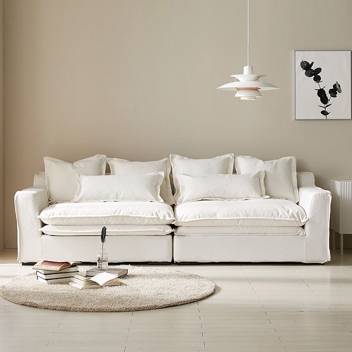 파로마 홈즈 포리 다비스 원단 패브릭 모듈 구스 덕 워셔블 풀커서 4인소파(쿠션증정,풀커버형) - 4인소파 단품_화이트_pn703-1 