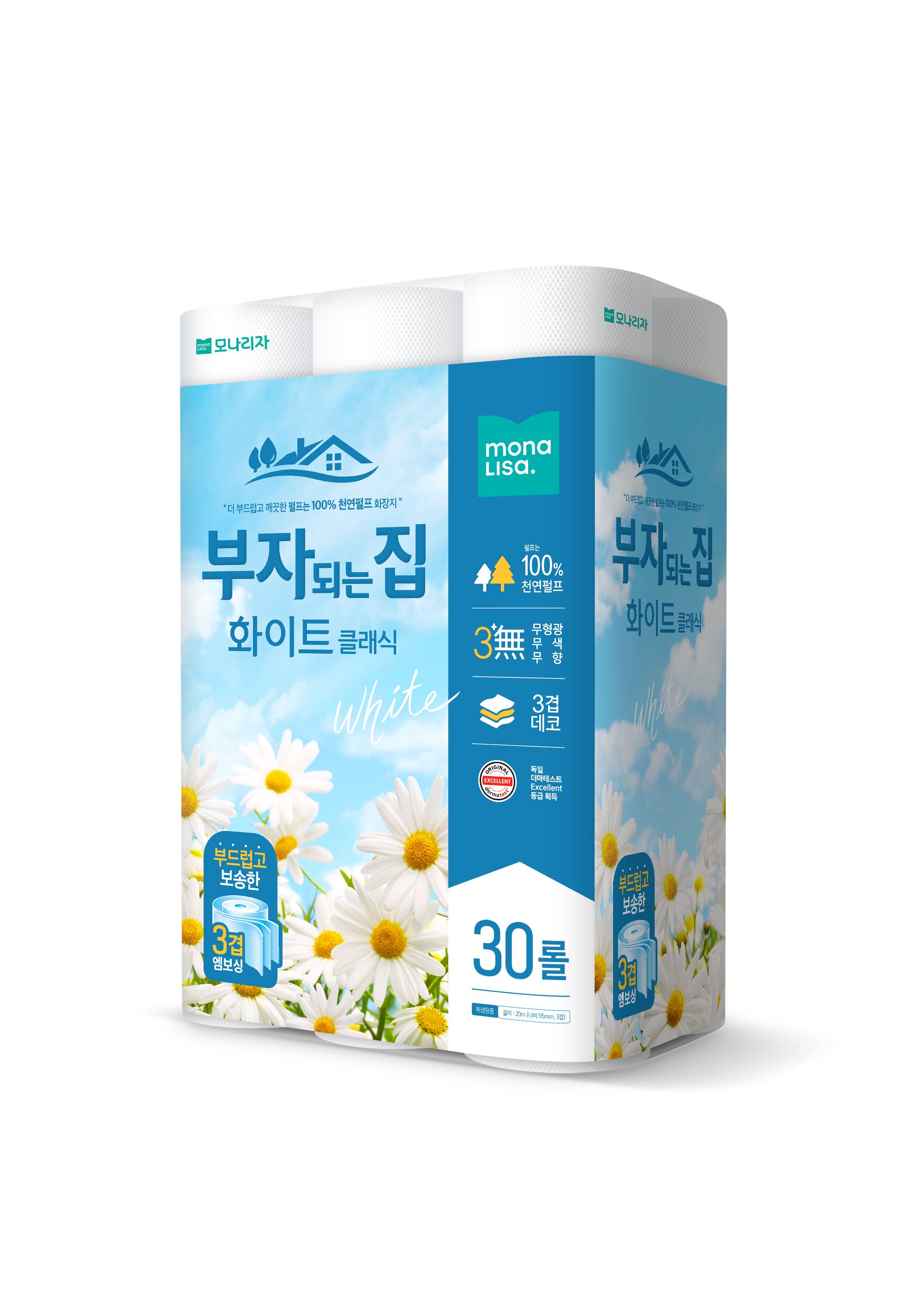 모나리자 천연펄프 프리미엄 화장지 부자되는집 소프트데코 30m 30롤 - 05)화이트클래식 화장지 20m 30롤