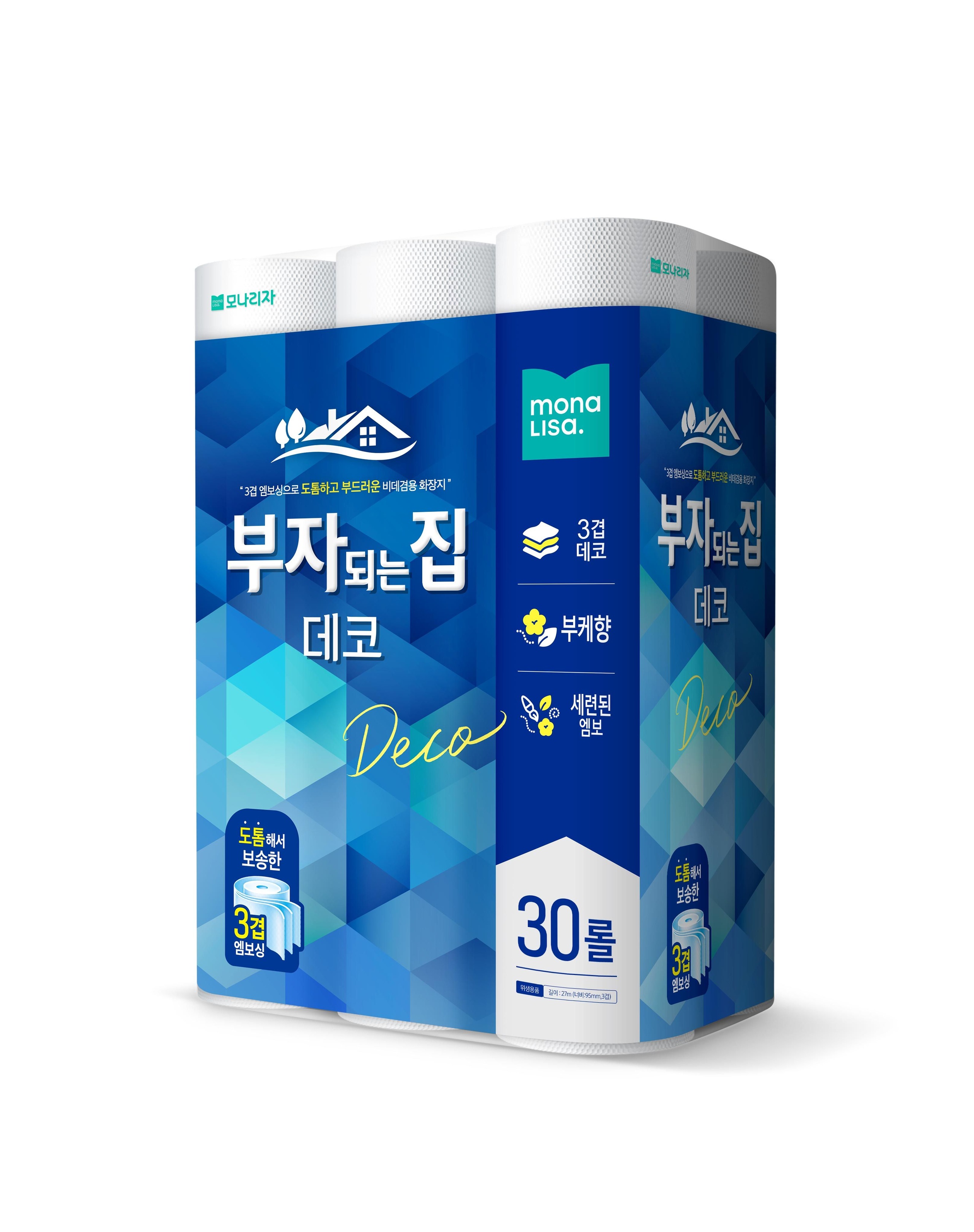 모나리자 천연펄프 프리미엄 화장지 부자되는집 소프트데코 30m 30롤 - 06)데코 화장지 27m 30롤