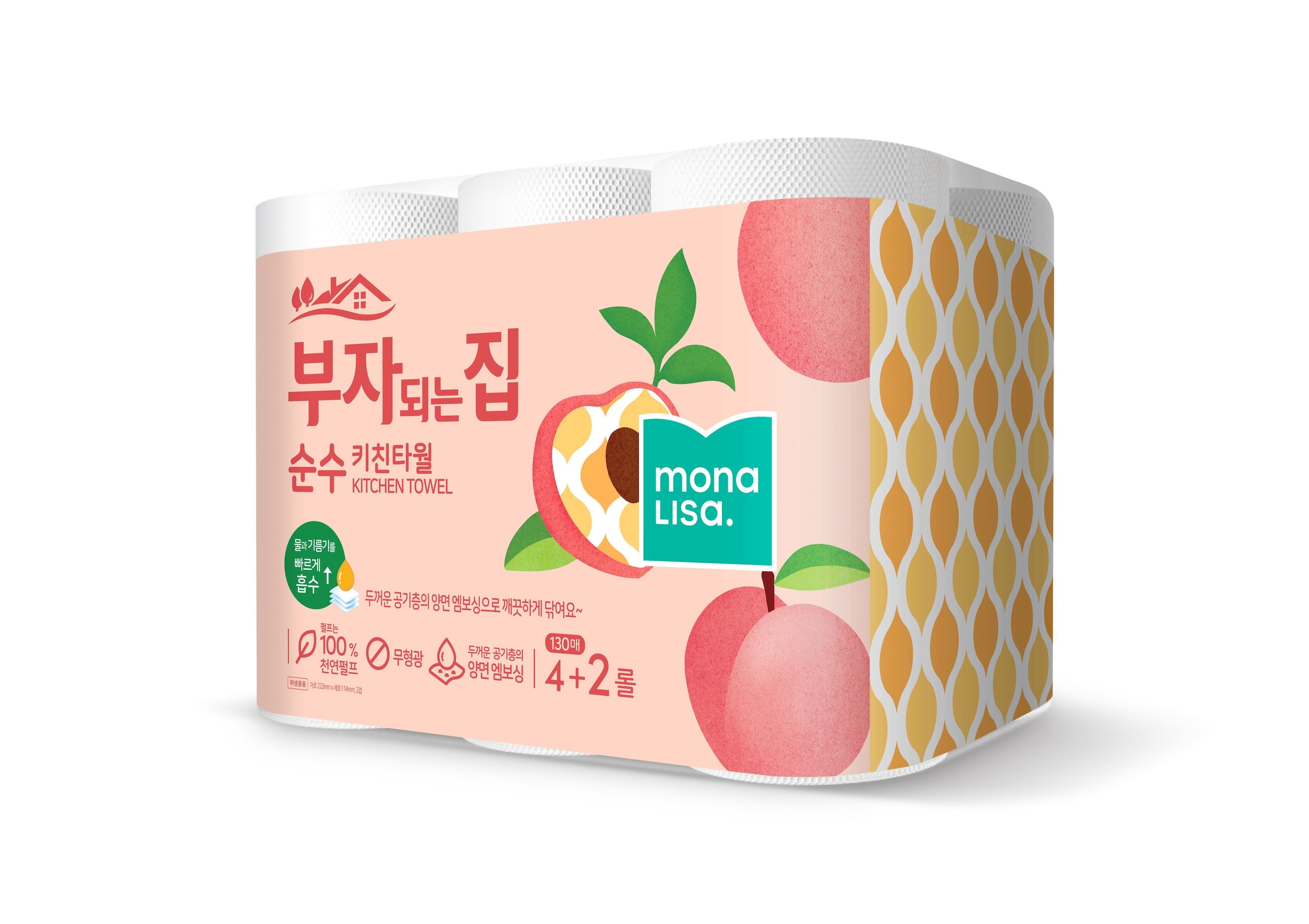 모나리자 천연펄프 프리미엄 화장지 부자되는집 소프트데코 30m 30롤 - 11)순수 키친타올 130매 6롤