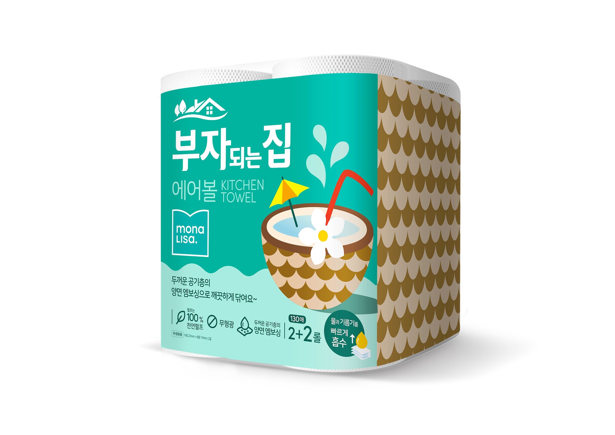 모나리자 천연펄프 프리미엄 화장지 부자되는집 소프트데코 30m 30롤 - 12)에어볼 키친타올 130매 4롤