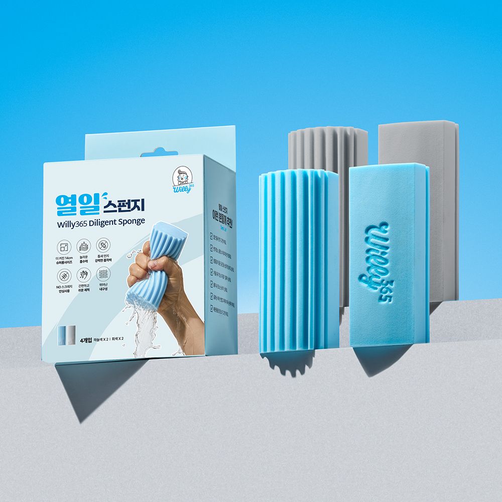 프로덕트온라인 윌리365 열일 스펀지 욕실 청소 매직 블럭 PVA 수세미 설거지 물기제거 - 열일스펀지 4개입 X 1박스