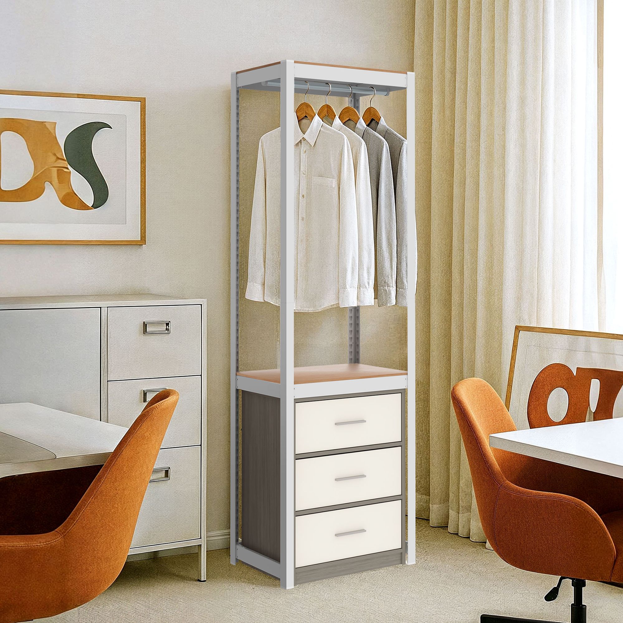 [오늘출발] [신상품] 스피드랙 홈던트하우스 패브릭 서랍장 행거 선반 - 가로 600 서랍행거 높이 1800_화이트