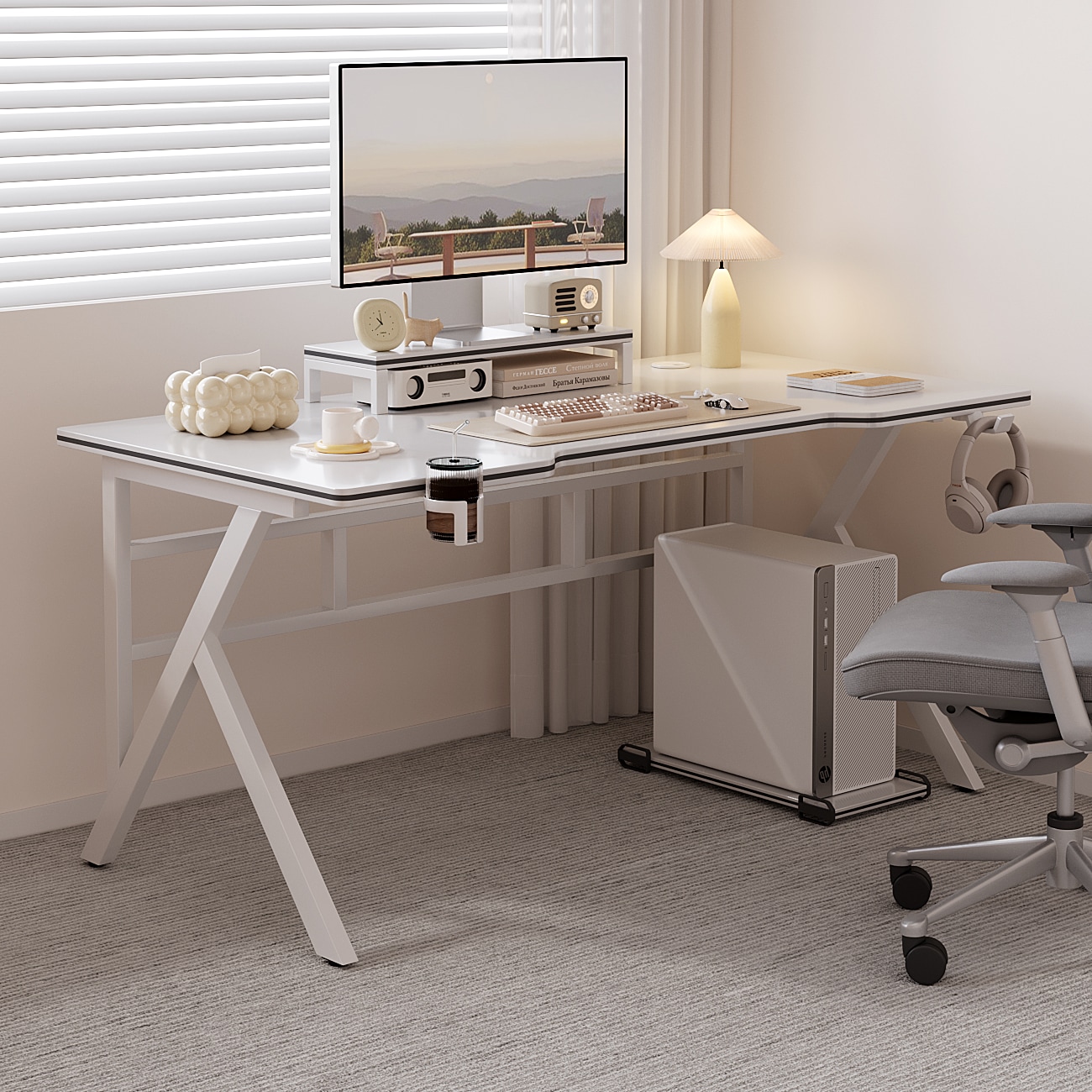 락키홈즈 모니터받침대증정 게이밍 컴퓨터책상 1000 1200 1600 - 화이트_1600 