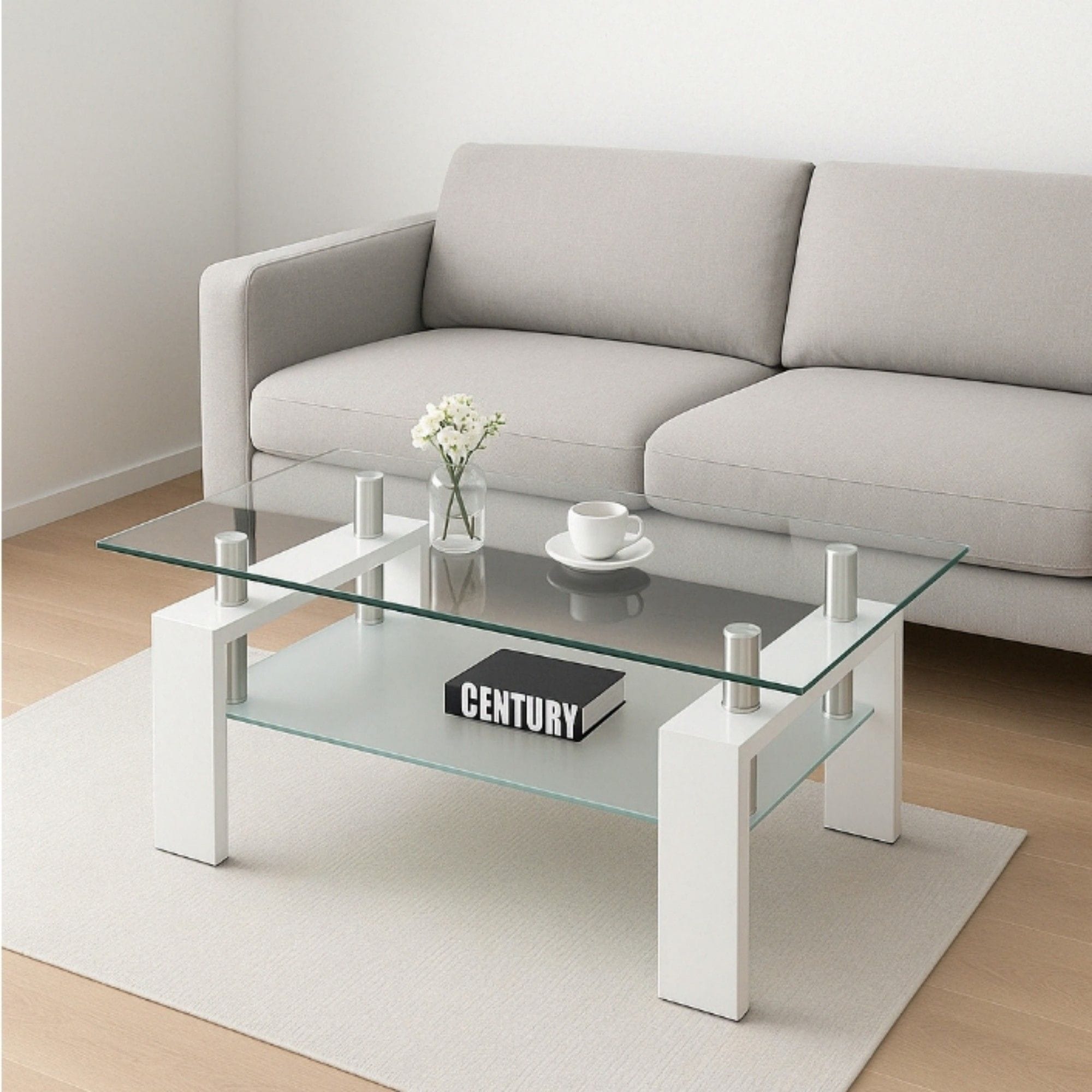 [신상품]지우인터내셔널 강화 유리 소파 테이블/거실 테이블 레이어드 커피 테이블3colors - 흰색 유리