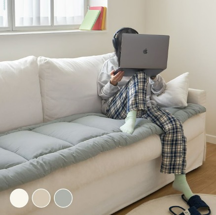 쁘리엘르 ISFP 필수템 블룸 항균 워싱 토퍼 소파 패드 3컬러 2인/3인/4인 - 2인용(60X120)_솔티크림