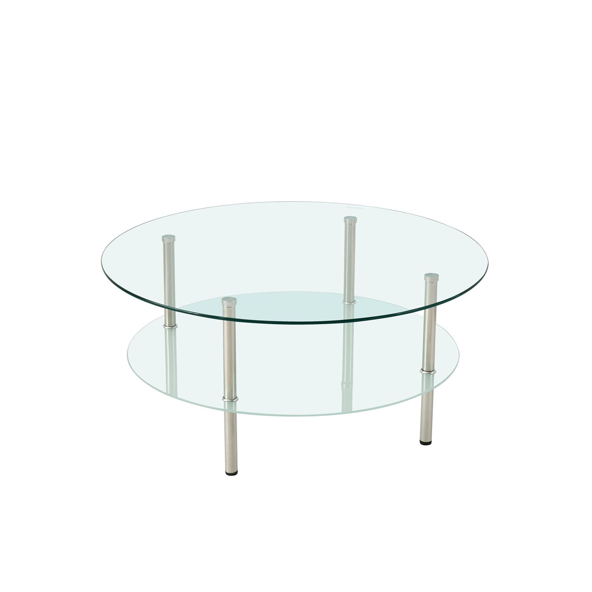 [신상품] 지우인터내셔널 원형 2단강화유리 거실 소파 테이블 좌식 커피 테이블2Colors - 강화 유리