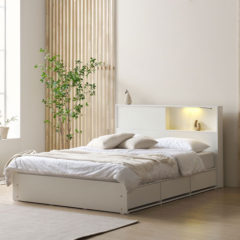 파로마 이즈 가일 LED 3서랍 빅수납침대 프레임 매트선택 SS/Q - 02_이즈 가일 LED 수납침대 프레임 Q_화이트 ISG231 