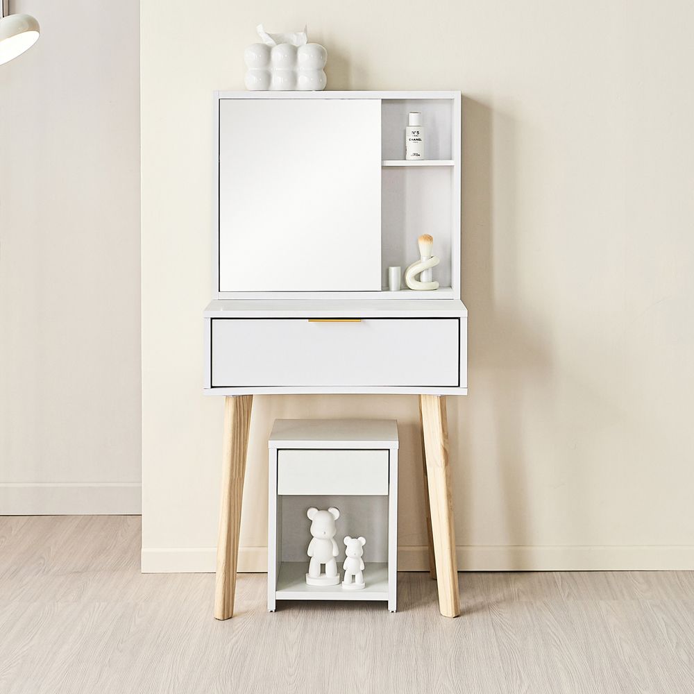파로마 네오 리노 600 거울 수납 화장대 (2type/2color) - 600 화장대 스툴세트_화이트