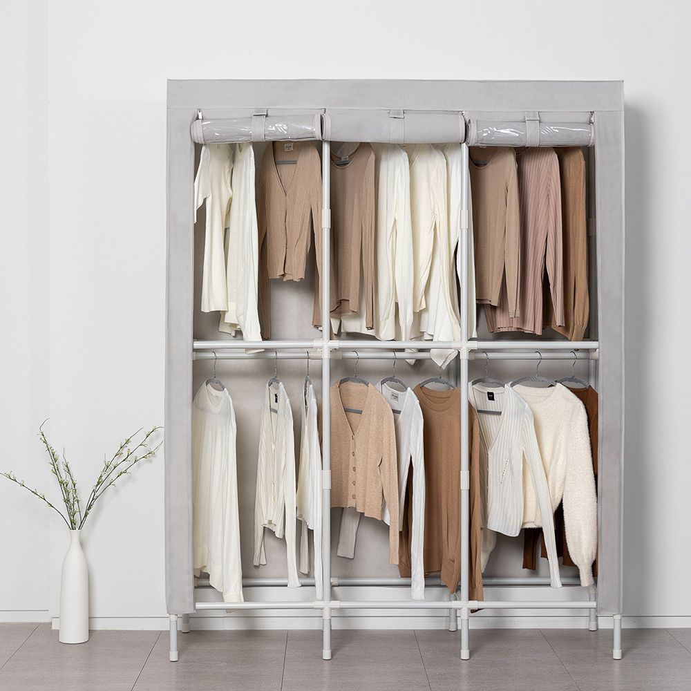 MF매직하우스 윈도우 선반 커버옷장 무볼트 드레스룸 행거 8type - 2단트리플_화이트그레이 