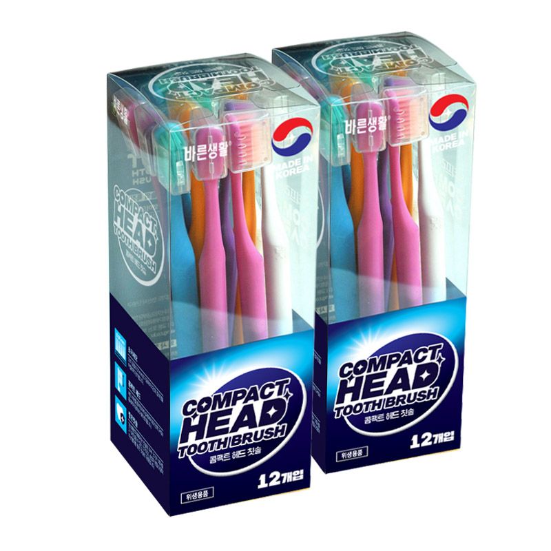 바른생활 콤펙트헤드 칫솔 12입+아트12입+그린티 12입(36입) - 01.콤펙트헤드 칫솔 12입+12입