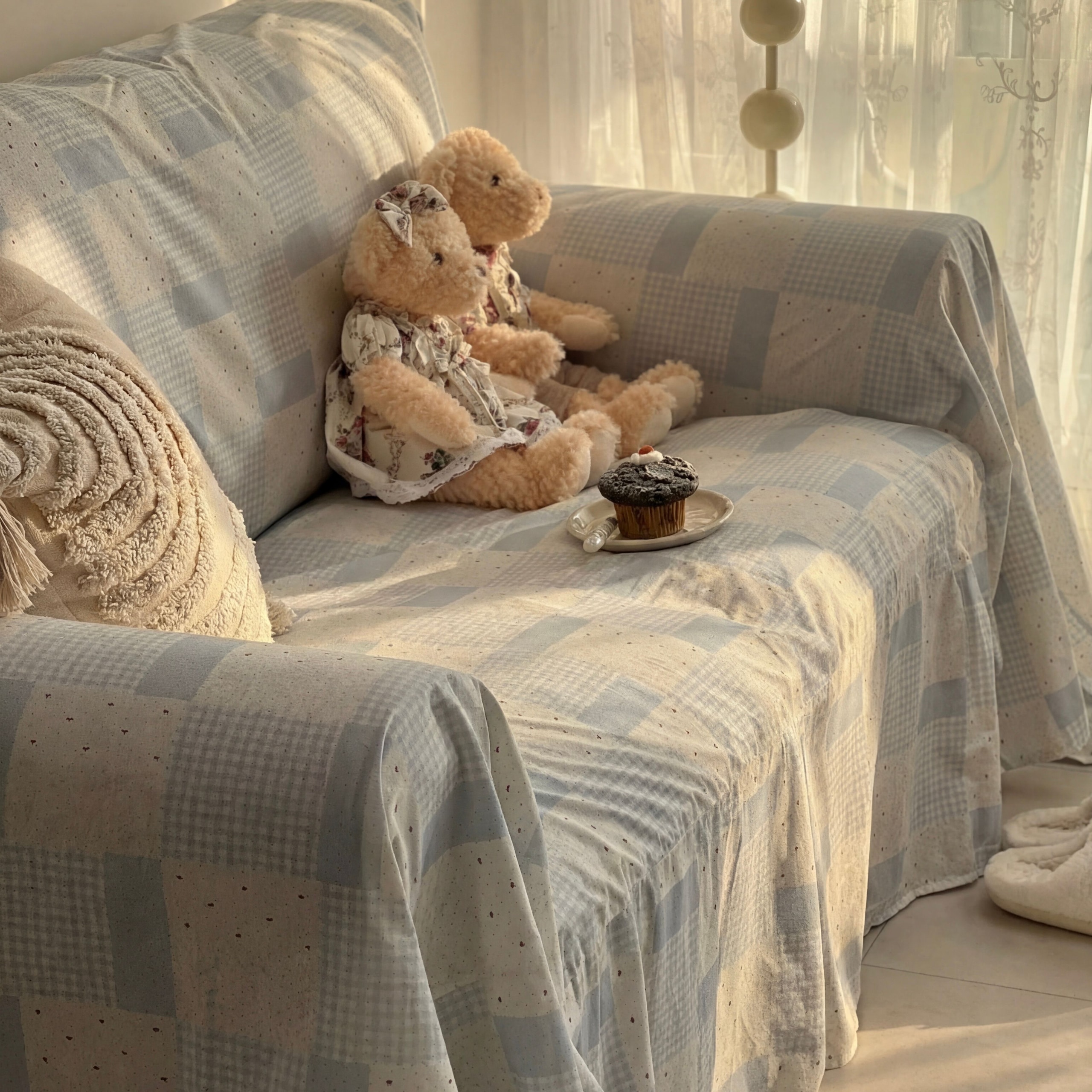 에르엔 도트 체크 패치워크 빈티지 코튼 모던 소파커버 소파덮개 4size - 260 x 210 cm (2인용)_모던 타입