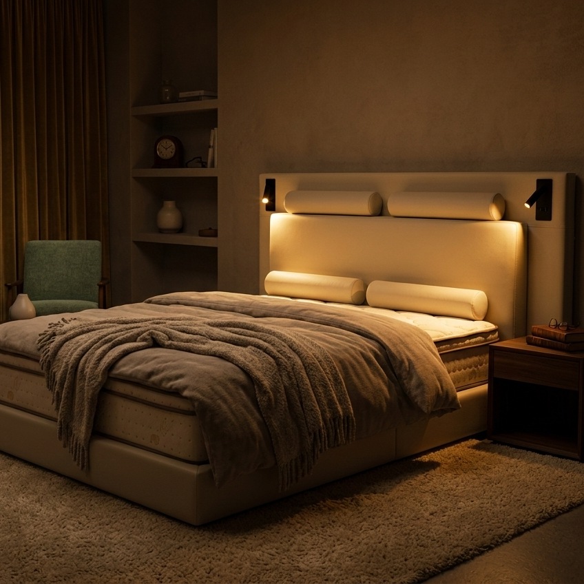 알렌토가구 사르가스 호텔식 LED USB 가죽 침대 프레임 아이보리 - Q(퀸)1500