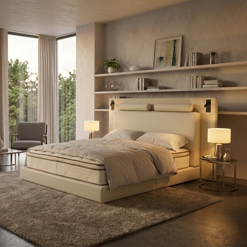 알렌토가구 사르가스 호텔식 LED USB 가죽 침대 프레임 아이보리 - K(킹)1600