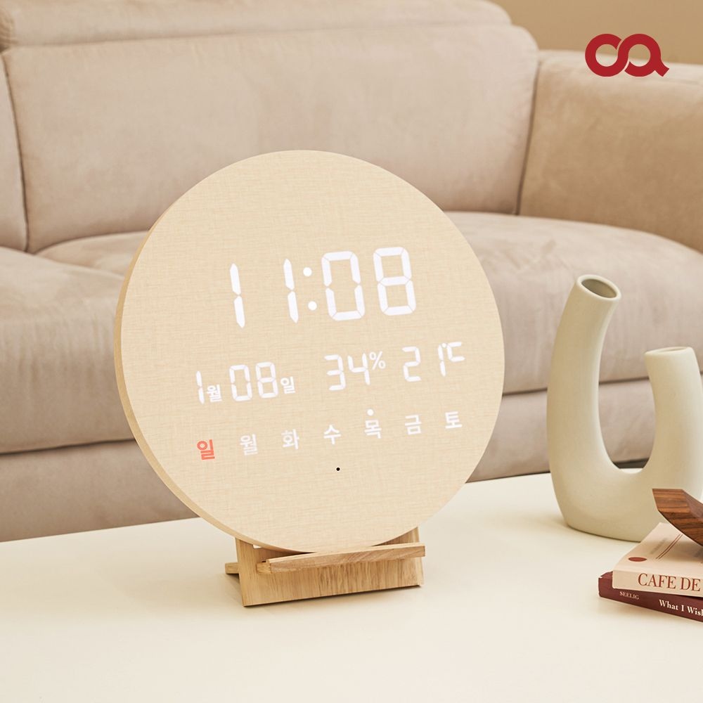 벽시계 > 무선 모던 LED 원형 벽시계 무소음 디지털 전자 인테리어 온습도 벽걸이 집들이선물 